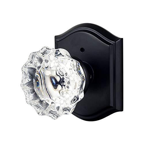 CLCTK Glass Door Knobs Interior with Lock, Vintage Privacy Crystal Door Knobs for Bedroom Bathroom, Matte Black