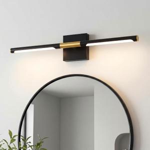 24 Inch Bathroom Light Fixtures, 16W 3CCT Dimmable CRI90 Black and Gold LED Vanity Lighting Fixtures Over Mirror, 360 Rotatable Modern Bathroom Vanity Light Bar, AD-W9465-L60-BK