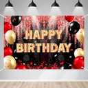 Happy Birthday Backdrop Banner Black and Red Theme Background with Neon Shiny Fashion Birthday Party Photo Photography Prop Booth Background for Boys Girls Celebration