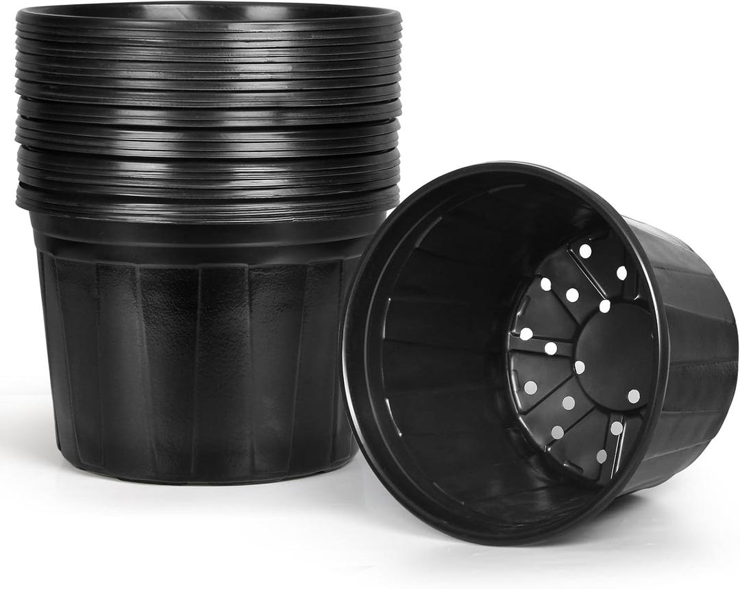 OUPSAUI 2/3/5 Gallon Pots for Plants,Flexible Gallon Plastic Nursery Pots with Drainage Holes, Plastic Pots for Outdoor Plants (3Gal-24pcs)