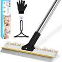 Carpet Rake for Pet Hair Removal - Upgraded 2-in-1 Carpet Broom with Copper Scraper & TPU Brush, 54 Adjustable Long Handle Reusable Cat Dog Hair Remover Tool for Deep Cleaning Rugs, Mats (Black)