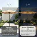 10FT Solar Lighted Patio Umbrella, Outdoor Table Market Umbrellas with Push Button Tilt and Crank, 32 LED Lights, 8 Sturdy Ribs, UV-Resistant for Deck, Garden, Pool