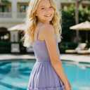 Sunny Spirit Girls Summer Dress for Tween Girl Teen Kids Sundress Maxi Boho Smocked Flowy 2-Way Layered Skirt 5-14 Years (Purple)