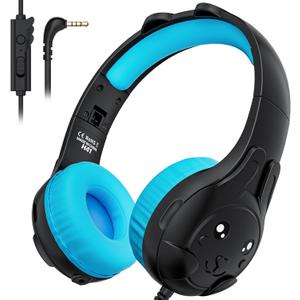 ZIUMIER Kids Headphones, with Microphone, 80/90dB Volume Limiter, Audio Sharing Port, 3.5mm Wired Toddler Headphones for School Travel (Black)