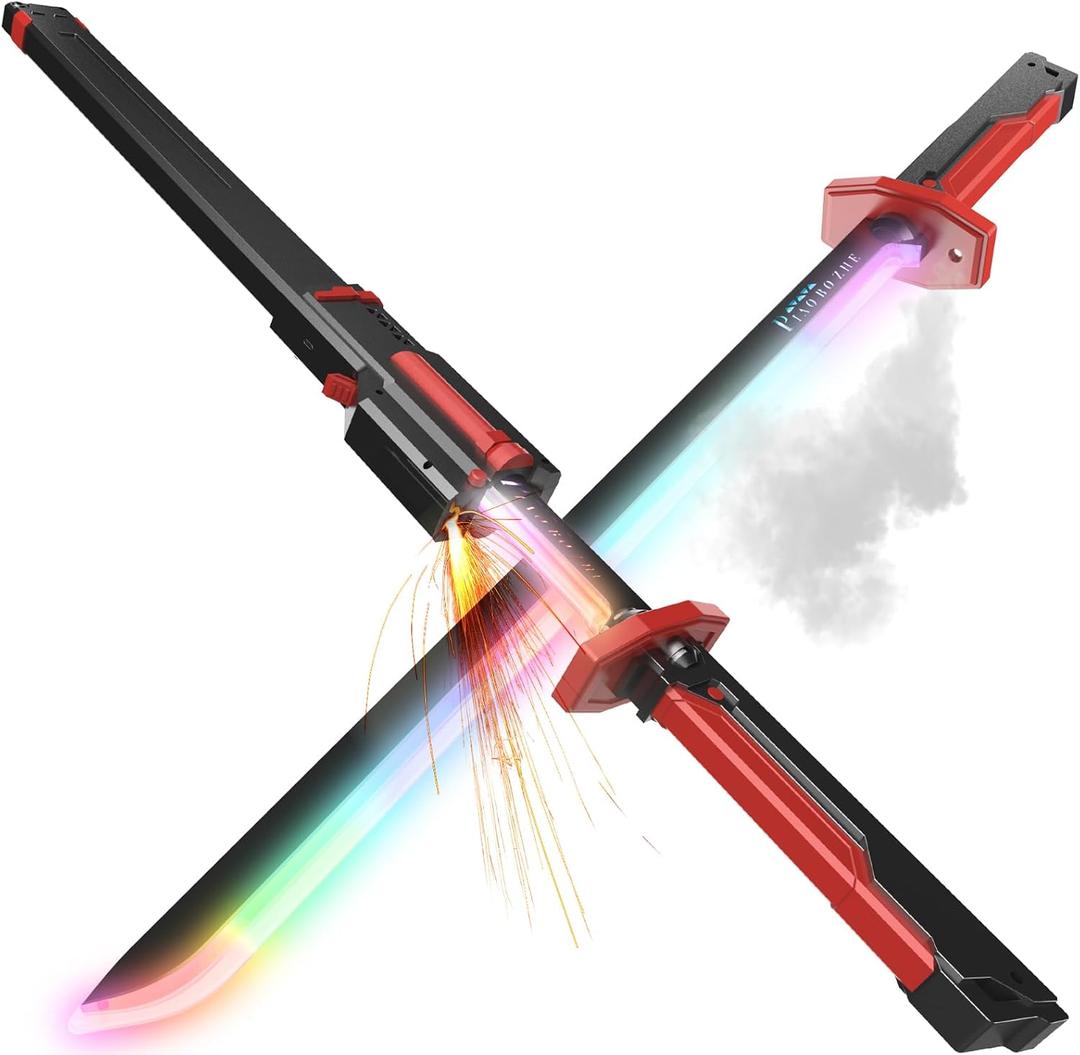 EVADA Neon LED Spark Sword with Sound and Fog, Type-C Recharge, 31.5" Glowing Ninja Blade Weapon for Kids and Adults, Toys for Cosplay, Rave and HalloweenRed