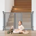 No Drill Baby Gate for Stairs No Bottom Bar, 34-55 Walk Through Baby Gate with Large Walk Thru Door, Expandable Dog Gate Indoor Punch Free Pet Gate for Doorways Mesh Child Gate, Gray