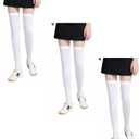 Hopply Golf Sun Protection Socks UPF50+ Overknee Stocking Ice Silk Breathable Cool Socks for Women School Outdoor Sports (One Size, 3 Pairs-Long(White))