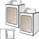 Large Gift Boxes, 10 Pcs Tote Paper Bags with Transparent Window, 9.8 x 7 x 5.1" Flower Bouquet Paper Gift Bags with Handles - White