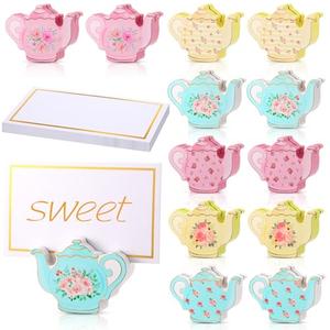 Kigley 18 Pcs Teapot Wooden Place Card Holder Wooden Table Sign Teapot Picture Number Sign Stands Holder for Wonderland Tea Party Baby Shower (Cute)