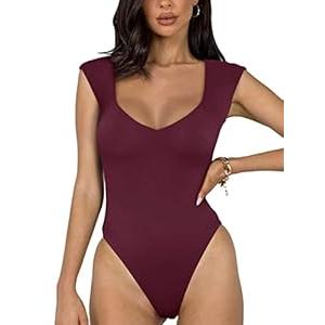 REORIA Butsmooth Women's Trendy Sexy Casual V Neck Double Lined Sleeveless Slimming Going Out Tank Top Bodysuits , Extra Large, Burgundy REORIA Butsmooth Women's Trendy Sexy Casual V Neck Double Lined Sleeveless Slimming Going Out Tank Top Bodysuits , Extra Large, Burgundy