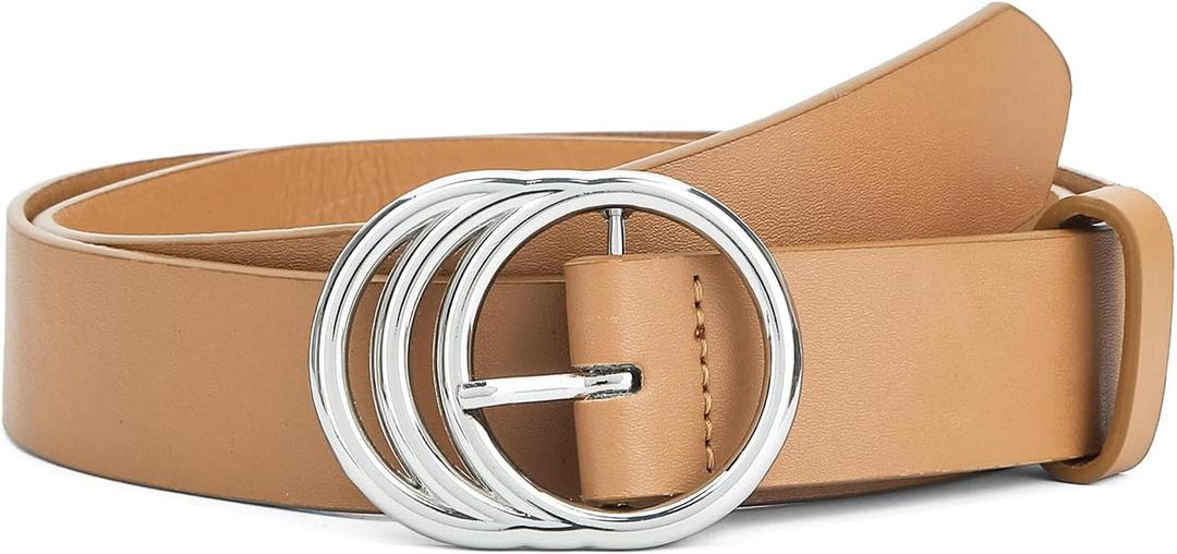 Women Belts for Jeans Dresses Pants Fashion Ladies Waist Faux Leather Belt With Silver Buckle (30-33 (Pant 8-10), Light Brown)