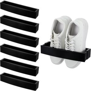 6 Pcs Adjustable Wall Mounted Shoes Rack with Sticky Hanging Strips, Plastic Shoes Holder Storage Organizer, Door Shoe Hangers