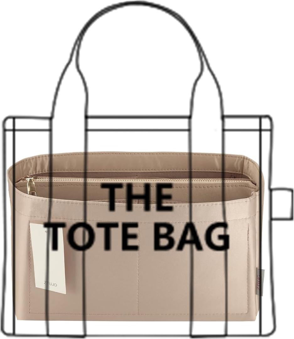 Purse Organizer Insert For Handbags, Purse Organizer With Zipper, Neverfull Organizer, Bag Organizer For Speedy Neverfull ONTHEGO Tote, Handbag and More (Silky Beige, SM) (Slender Medium)