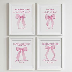 DTLGTG Coquette Pink Bow Wall Decor | Set of 4 Aesthetic Posters for Teen Girls Bedroom Dorm Bathroom - 8x10in Unframed Art Prints - Cute College Girl Gift - B03