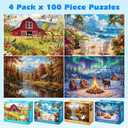 4-Pack 100 Piece Puzzle, Four Seasons Scenery 100 Piece Puzzles for Adults Seniors, Nature Landscape Large Piece Jigsaw Puzzles for Seniors Adults Educational Jigsaw Puzzles 100 Pieces (15x10 in)