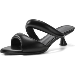 Coutgo Womens Kitten Heels Mules Pointed Open Toe Sandals Double Strap Slip on Prom Dress Shoes (6, Black)