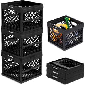CleverMade Collapsible Milk Crate, Black, 3PK - 25L (6 Gal) Stackable Storage Bins, Holds 50lbs Per Bin - Clevercrates are Heavy Duty, Plastic Collapsible Storage Crate for Multi Purposes