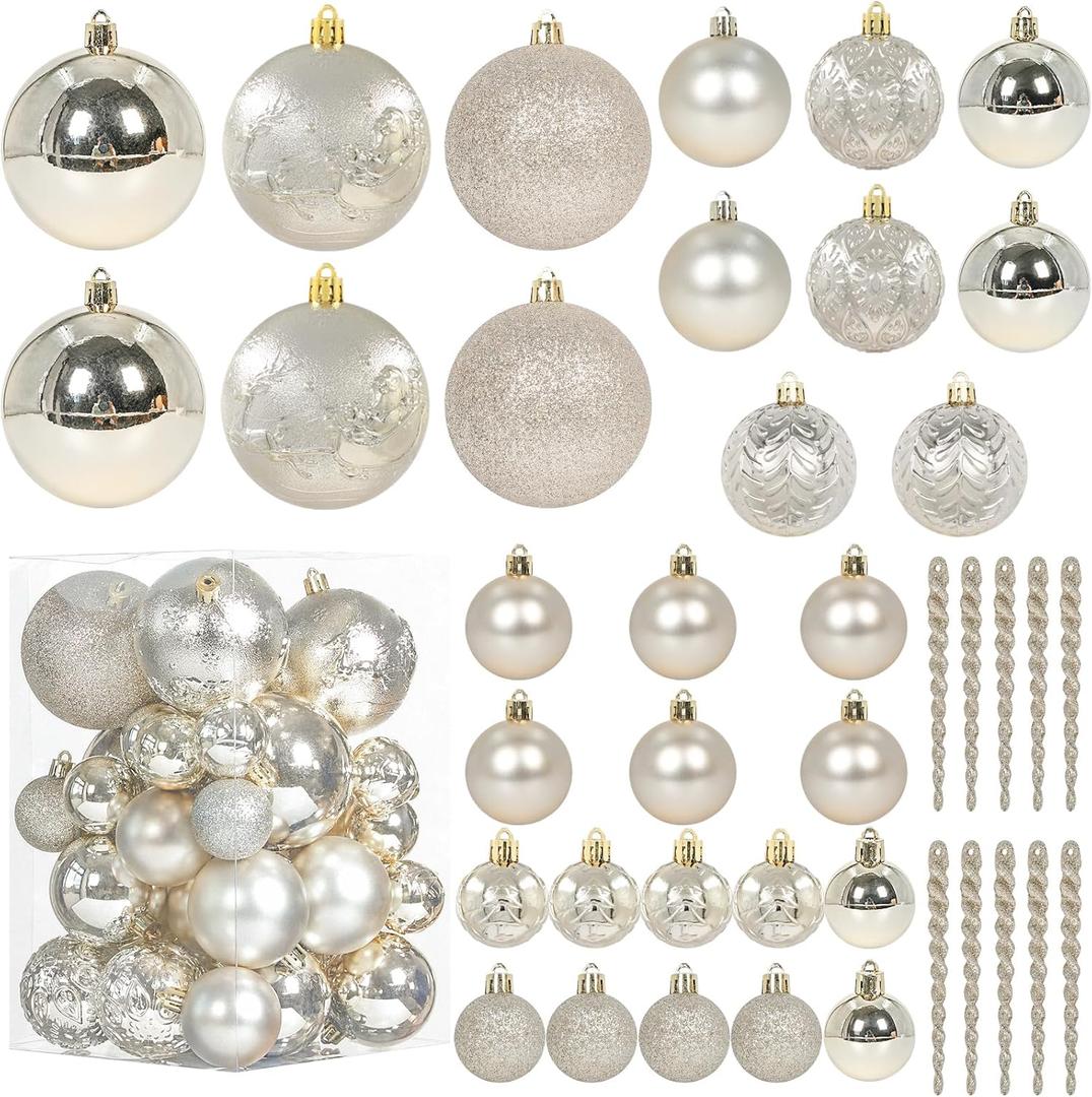 Christmas Ball Ornaments for Christmas Decorations - 41 Pieces Xmas Tree Champagne Gold Shatterproof Ball Ornaments with Hanging Loop for Holiday and Party Decoration