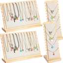 4PCS Bamboo Wood 12-Slot Necklace Display Stands with Beige Velvet, Permanent Jewelry Display for Vendors, Multi-Size Jewelry Display Organizer for Shop & Home Use (Natural Wood Color)