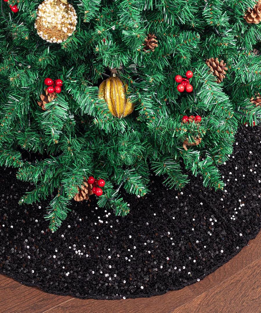 Mr. Pen- Christmas Tree Skirt, 36 inch, Black Sequin Christmas Tree Skirt Black Tree Skirt for Christmas