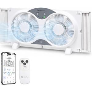 Comfort Zone 9" Smart Reversible Twin Window Fan with WiFi & Remote Control | 3-Speed Exhaust, Intake & Circulate Functions | Adjustable 23.5" to 37" Width | Works App (iOS/Android)