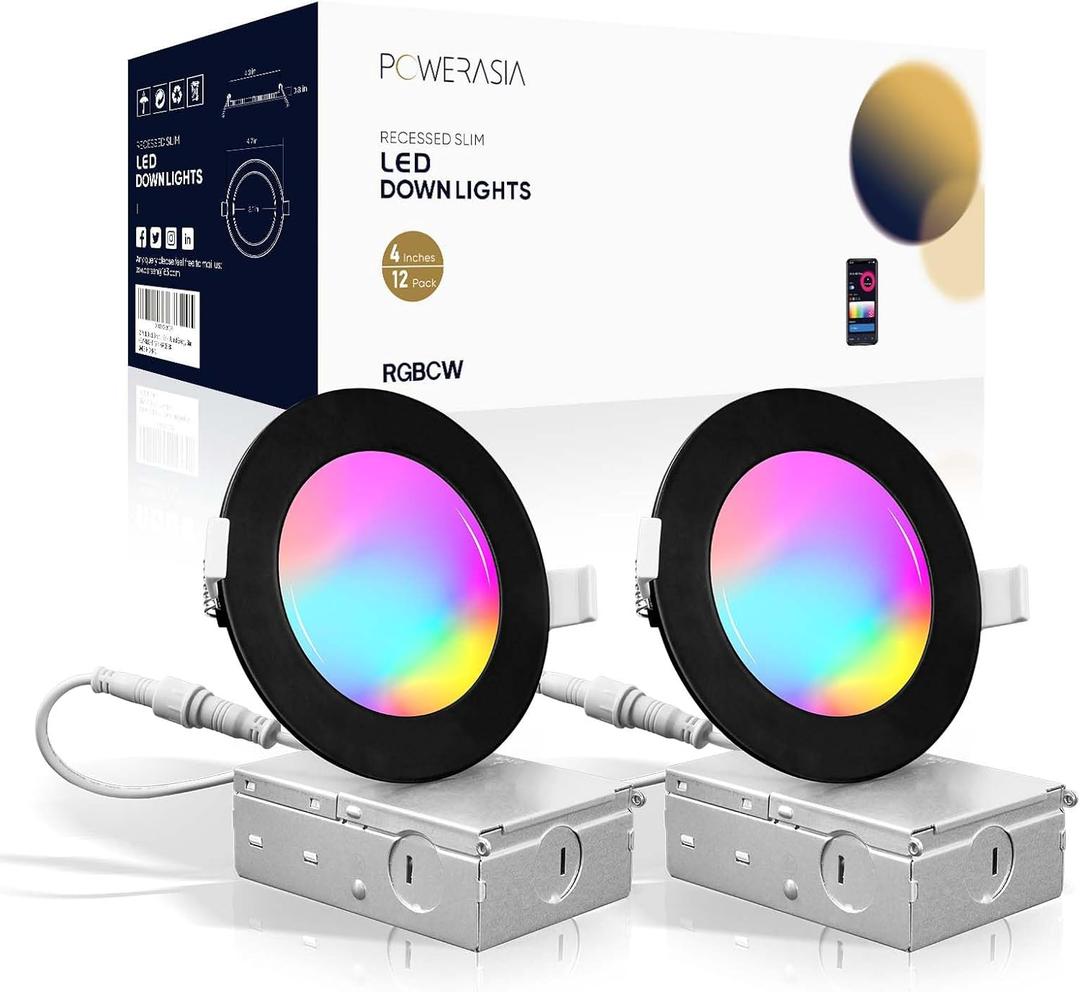 2 Pack Black Smart Recessed Lighting 4 Inch, Ultra-Thin 4 Inch LED Recessed Lights 9W 850LM Smart Downlight with Junction Box, Compatible with Alexa/Google Assistant and Siri - ETL and Energy Star (4INCH, 2p-rgb)