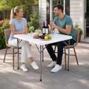 34“Square Card Table, Portable Folding Game Table for Parties & Camping, Fold in Half Design with Removable Steel Legs, Waterproof HDPE Top, Easy Setup Indoors & Outdoors, White, 34in