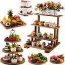 Roowest Wood Cake Stands Set of 6 Wood Dessert Tower Dessert Trays Desert Stands Cupcake Stand Rustic 3 Tier Farmhouse Cupcake Serving Stands with Dessert Trays for Tea Party(Brown)