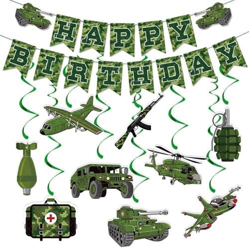 Kailinst Army Birthday Party Decorations Camouflage Decoration Include Camo Banner and Military Theme Hanging Swirls Decor for Boys Girls Birthday Party Supplies
