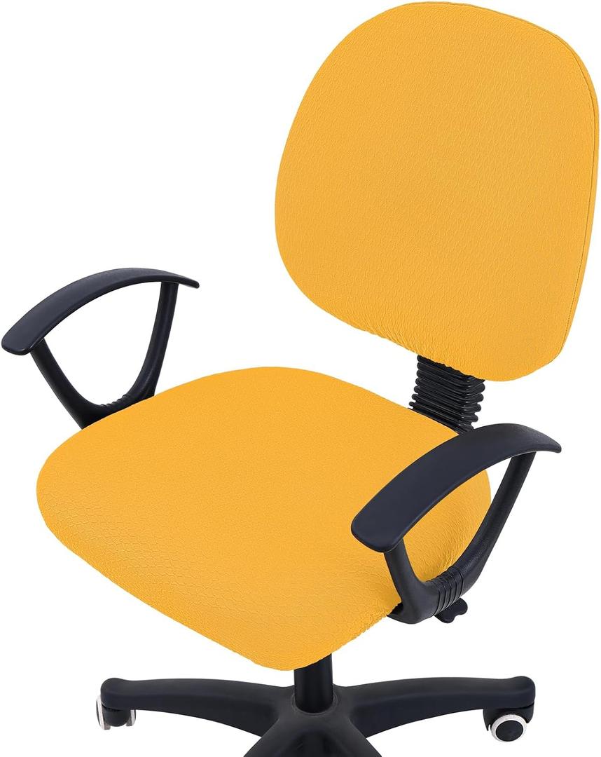 Smiry Stretch Jacquard Office Computer Chair Covers, Removable Washable Universal Desk Rotating Chair Slipcovers Protector, Seat + Backrest Cover, Mustard Yellow