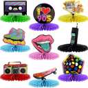 Gersoniel 9 Pieces 90s Theme Party Decorations Honeycomb Centerpieces Retro Table Decor Vintage Hip Hop Supplies 1990s Party Favors Photo Booth Props