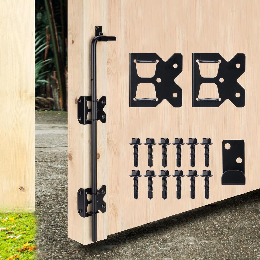 Upgrade 24" Heavy Duty Cane Bolt Gate Drop Rod-Steel Gate Ground Latch Designed for Wood Metal Vinyl Gates or Double Doors Fence