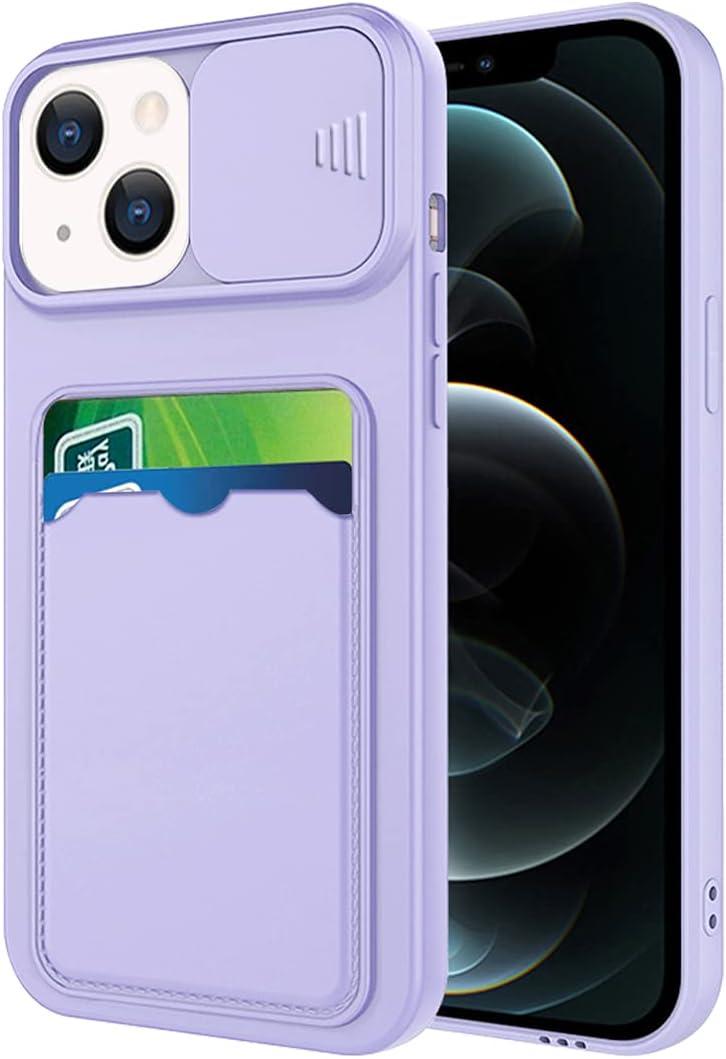 for iPhone 13 Mini Case with Card Holder, Wallet Case for iPhone 13 Mini with Slide Camera Cover for Women Men, Slim Thin Shockproof Bumper Phone Cover (Purple)