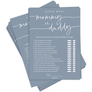 GardenCity 50 Mommy or Daddy Baby Shower Game Cards, Fun Baby Shower Games Activity, Gender Neutral Boy or Girl  Blue