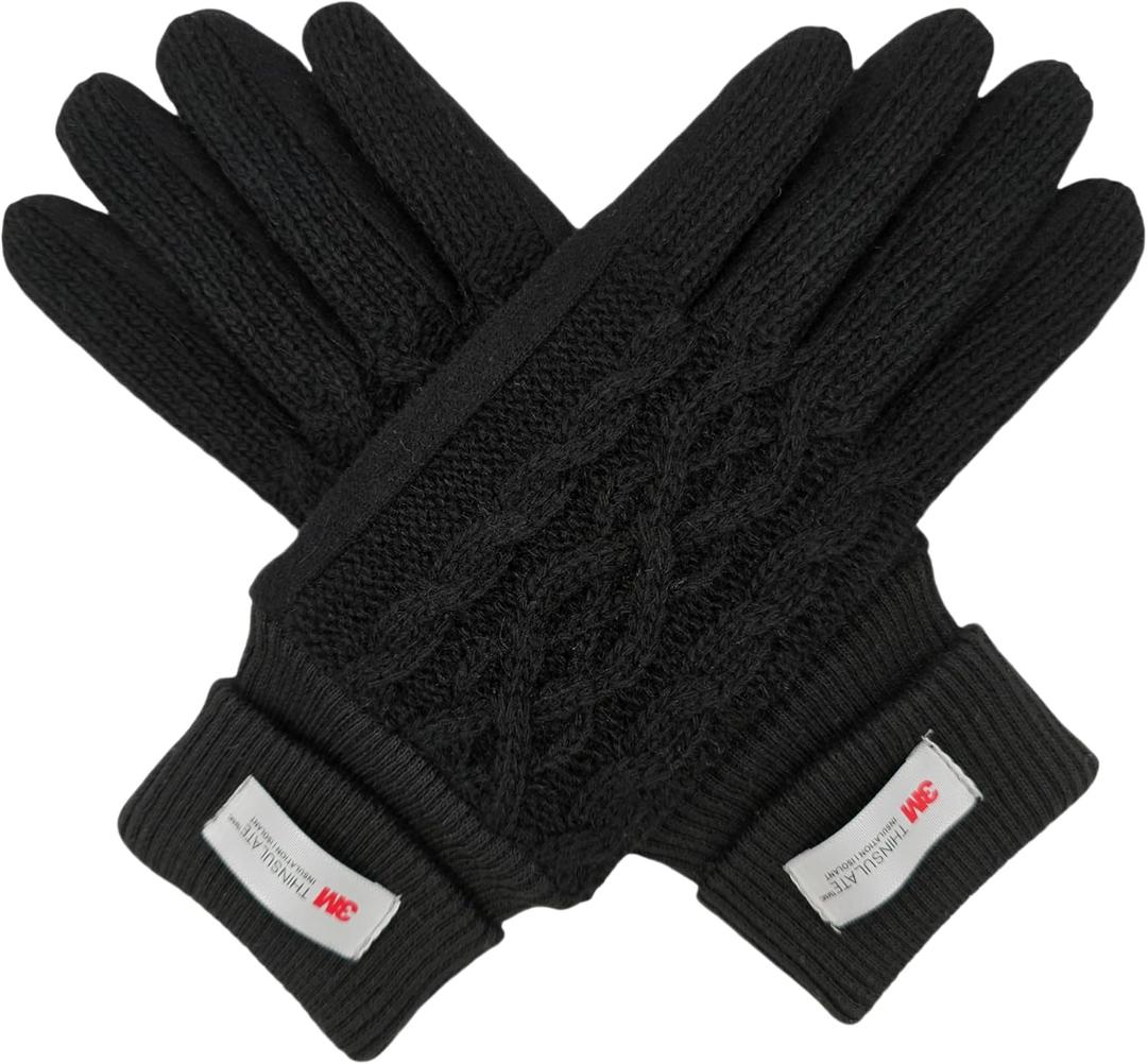 BRUCERIVER Womens Winter Touchscreen Knit Glove With Thinsulate Lining Cabel design Rib Cuff (Black)