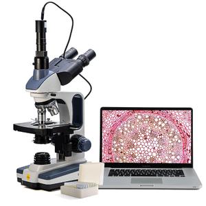 Swift SW350T Compound Trinocular Microscope,40X-2500X Magnification, Two-Layer Mechanical Stage, with 5.0 MP Camera and Software Windows/Mac Compatible, and 5 PCS Prepared Slides and 5 PCS Blank Slides