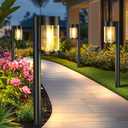 Mancra 10 Pack Solar Pathway Lights, Solar Lights Outdoor Metal Glass Path Lighting for Landscape Garden Yard Lawn Walkway Driveway, 3000K