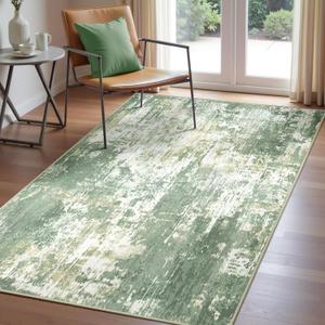 RELEANY Washable Area Rugs 3'x5' Non-Slip Modern Abstract Soft for Living Room Entryway Bedroom Nursery, Print Pattern, Light Green/Yellow