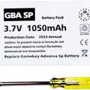 (2024 Upgarde Version ) 1050mAh gba sp battery replacement gameboy advance sp battery+Tool Pack Kit for Nintendo game boy advance sp battery replacement .Real Capacity .Production Date :Mar,2024