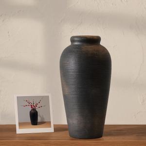 11 Inch Terracotta Decorative Vase with Blackened Bronze Finish Handmade Boho Farmhouse Pottery Vase for Entryway, Floor Accent or Living Room Decor