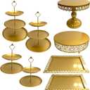 8 Pcs Cake Stands Set Metal Dessert Table Display Tiered Cupcake Holder Candy Donut Fruit Plate Cake Serving Tray Candlestick Display Treats Serving Tower for Wedding Birthday Party Decor (Gold)