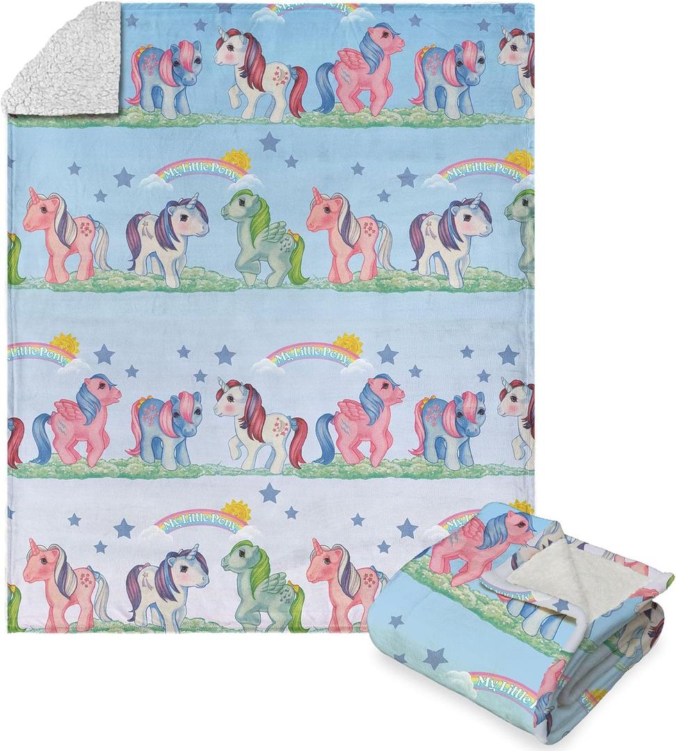 Northwest Hasbro My Little Pony, Retro Rainbows, Silk Touch Sherpa Throw Blanket, 50 x 60 Inches