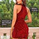 Kaei&Shi Velvet Sequin Dress, Sparkly Halter Mini Dresses for Women, Homecoming Cocktail Party Sexy Outfit (Red, L)