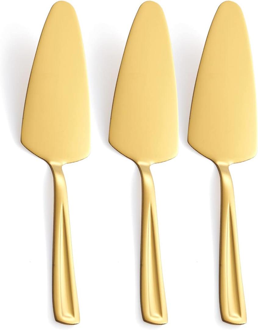 Gold Pie Cake Server Set, GoGeiLi 3-Piece Stainless Steel Pizza Pastry Server Set of 3, 9.3-inch Dessert Server Spatula, Dishwasher Safe