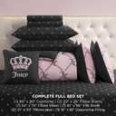 Juicy Couture Light Pink/Black Link Logo Printed Comforter Set, Full – Complete 8-Piece Bed in a Bag Collection