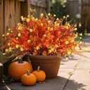 Artificial Fall Flowers for Outdoors,36 pcs Faux Outdoors Plants Realistic Artificial Autumn flower UV Resistant for outside Look Real Fake Plants for Thanksgiving Porch Decor Window box planters (Fall Red  Yellowwith Fall Ferns)