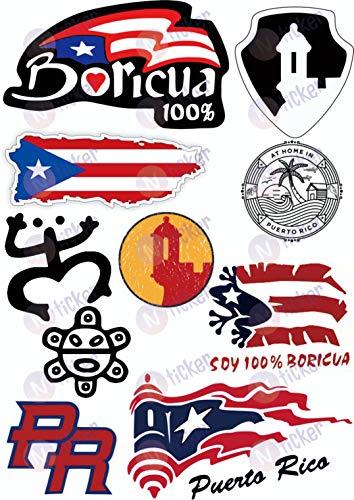 The Original Puerto Rico Sticker Decal Set - Waterproof Vinyl - Puerto Rico Hard Hat Sticker, Boricua, Coqui, El Morro, Puerto Rican, Car Bumper, Window, Laptop, Water Bottle (10pcs)