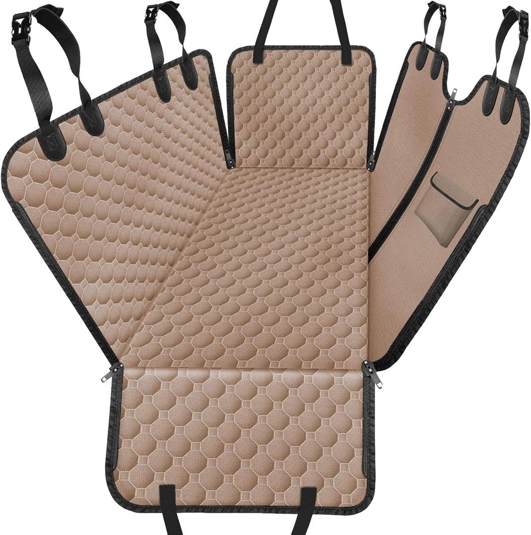 Mancro Back Seat Pet Cover for Dogs, 2025 Upgraded 600D Heavy Duty Waterproof & Scratch-Resistant Dog Hammock for Car, Car Cover for Dogs with Sedan, Trucks and SUVs, Standard, Khaki (Standard (54" W x 55" L))