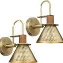 Brass Wall Sconces Set of Two, HWH Industrial Wall Light Fixtures Gold Barn Light, Single Wall Lamp for Bedroom Bedside Bathroom Kitchen, Hammered Metal Shade, Antique Brass, 5HZG74B-2 BG (Medium)