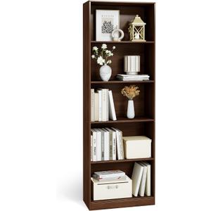 5 Tier Bookshelf, 71" Tall Bookcase Floor Standing, Large Wood Bookshelf with Anti-Tipping Device & Base, 5 Shelf Open Display Book Shelf for Living Room, Bedroom, Dining Room, Home Office, 23.6 inches x 11 inches x 70.8 inches